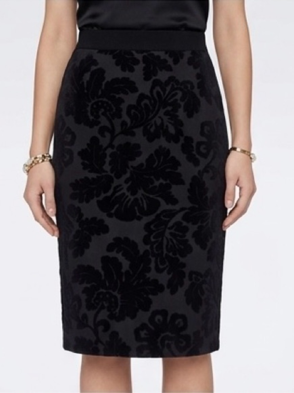 Les Copains Tessuto Damask Pencil Skirt Silk-Blend Black Floral